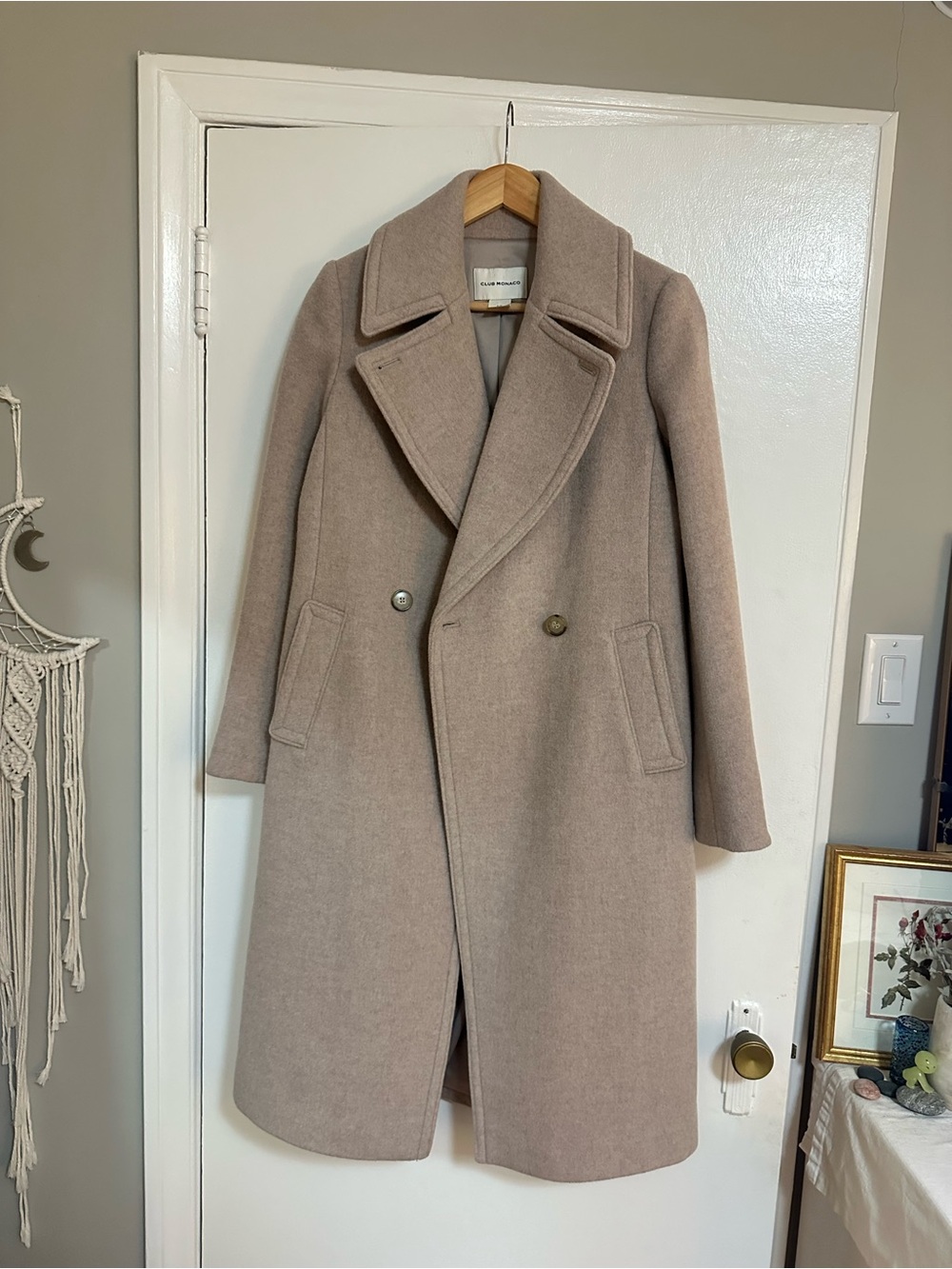 Club Monaco Taupe Double-Breasted Wool-Blend Pea Coat